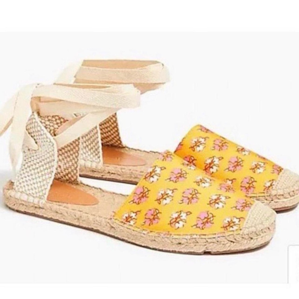 Floral Espadrille Sandals - Yellow